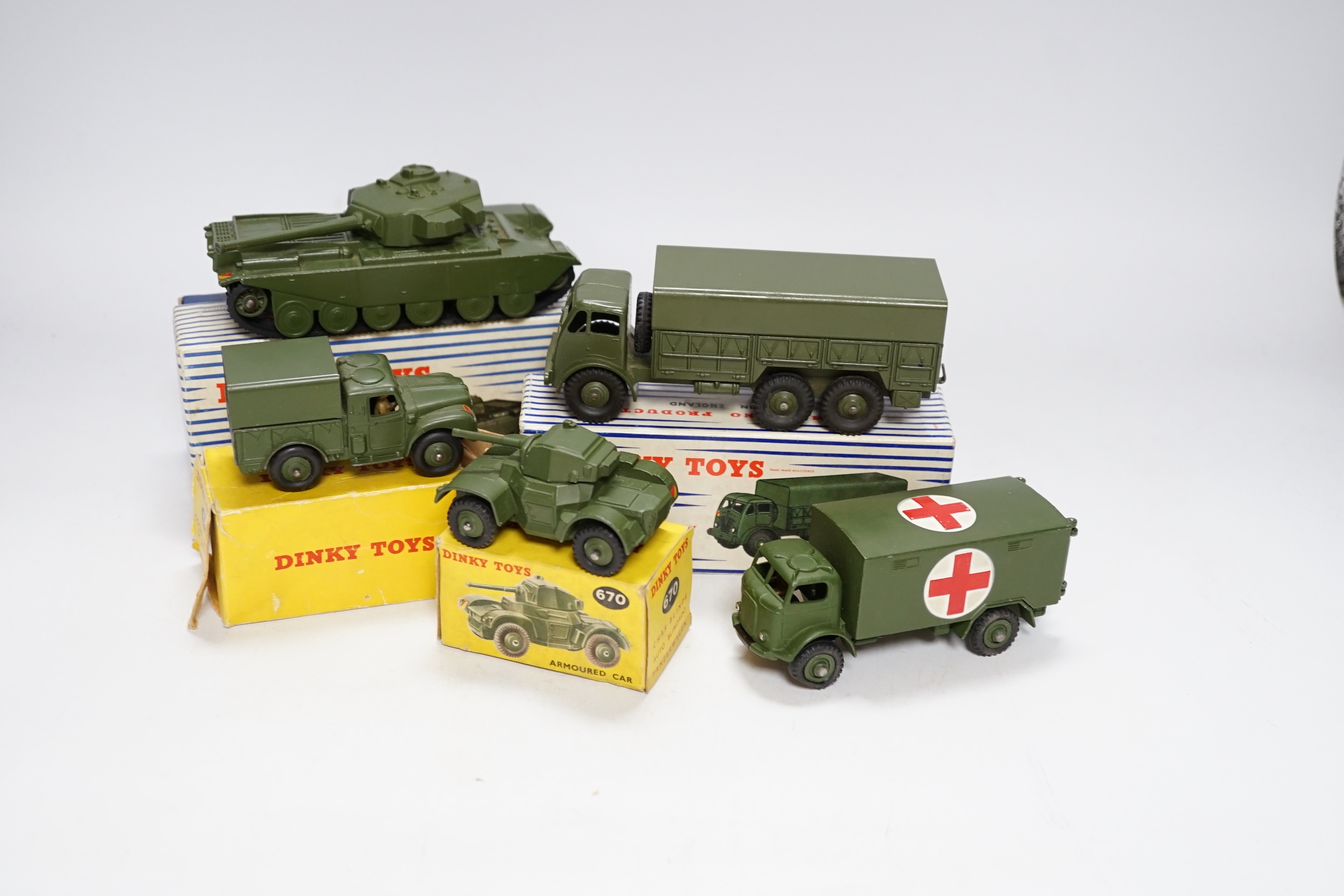 Eleven boxed military Dinky Toys